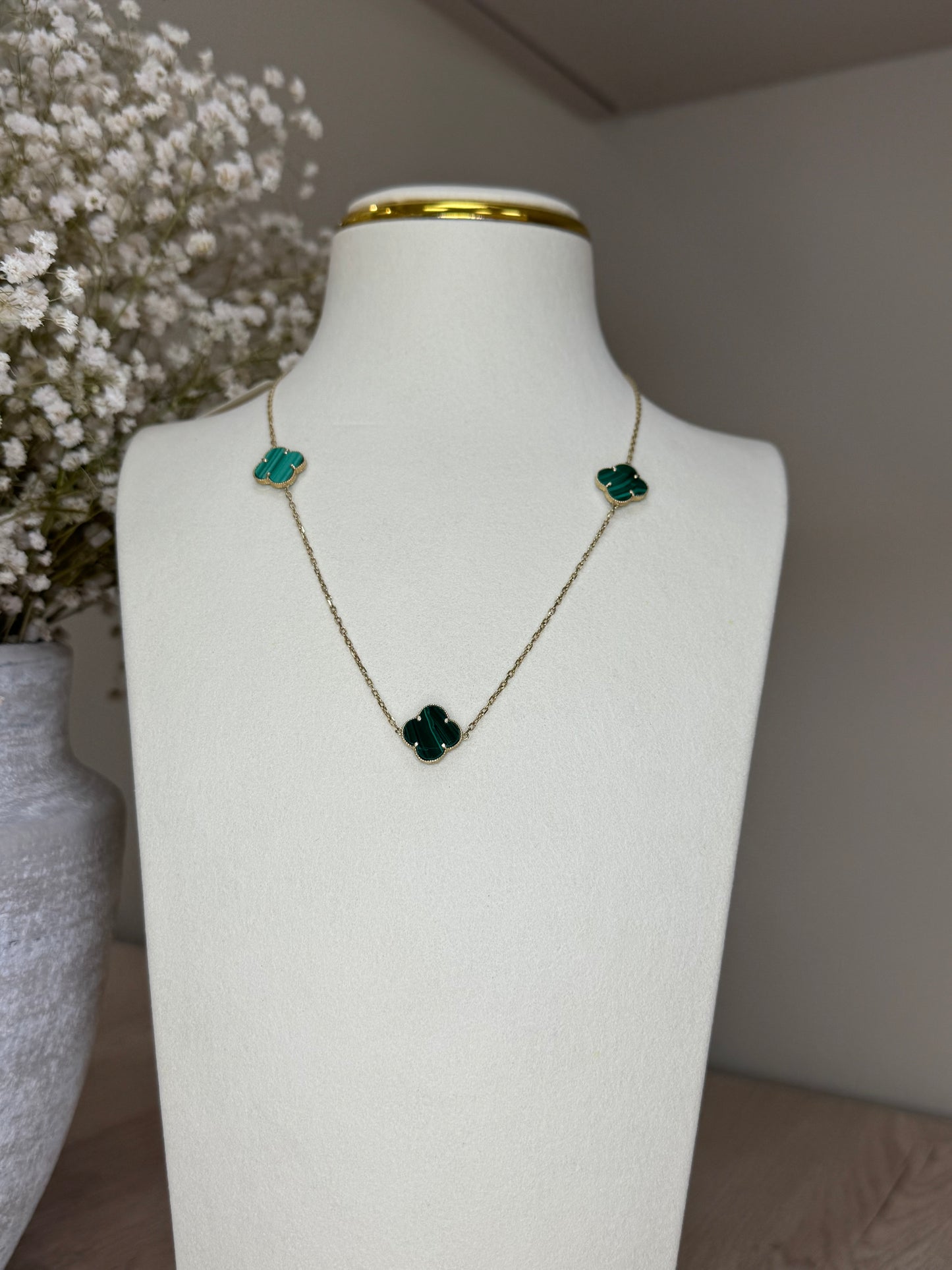 10K Gold 3 Green Clover Necklace