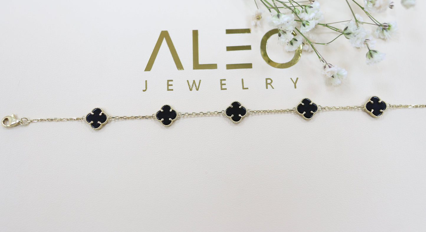 10K Black bracelet small clover