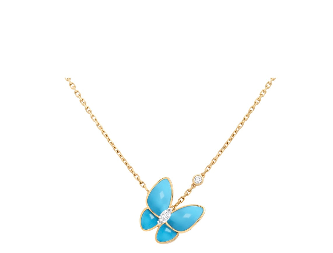18k Gold Blue butterfly necklace