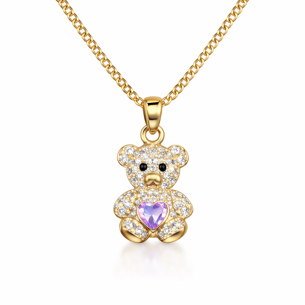 10K Gold Teddy Purple Heart necklace