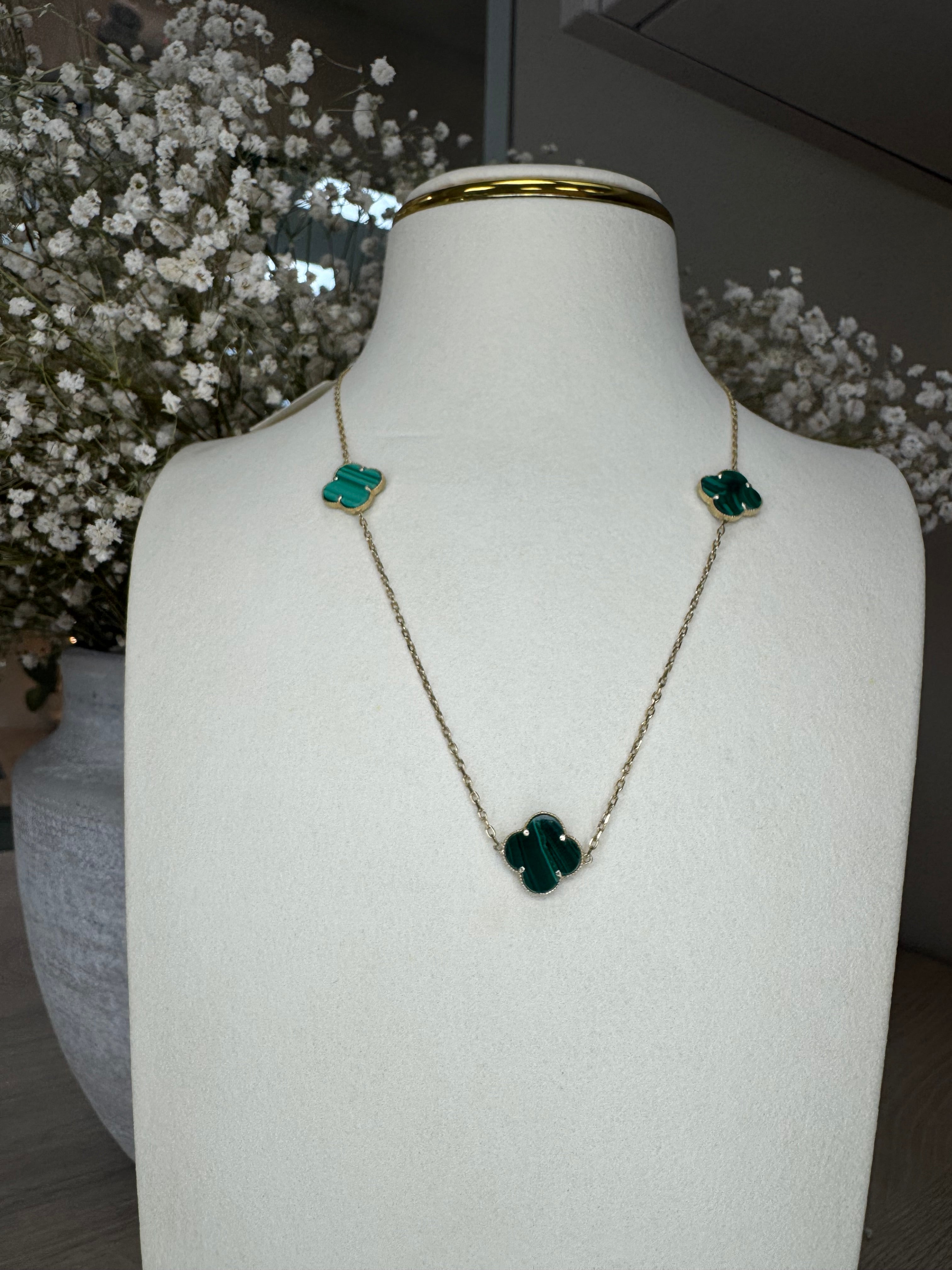 10K Gold 3 Green Clover Necklace