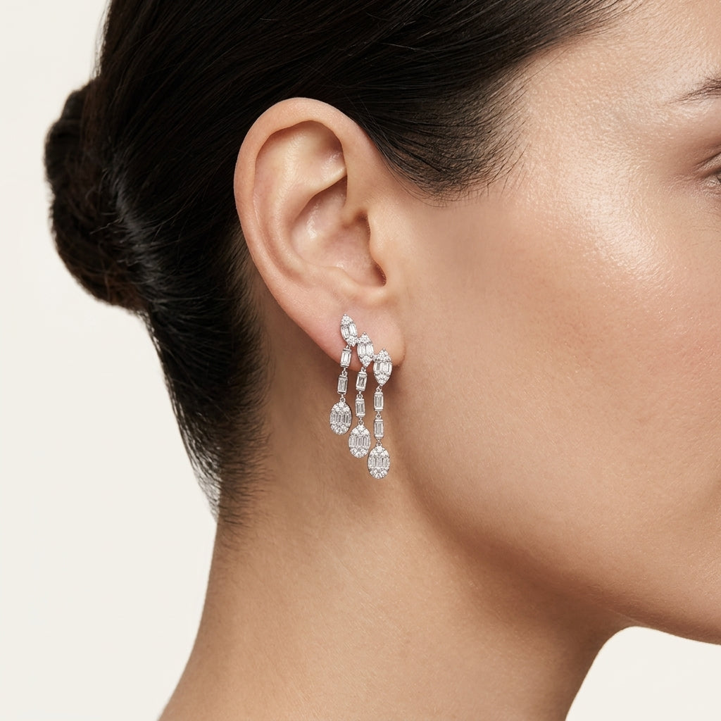Mixed Cut Diamond Chandelier Drop Earrings