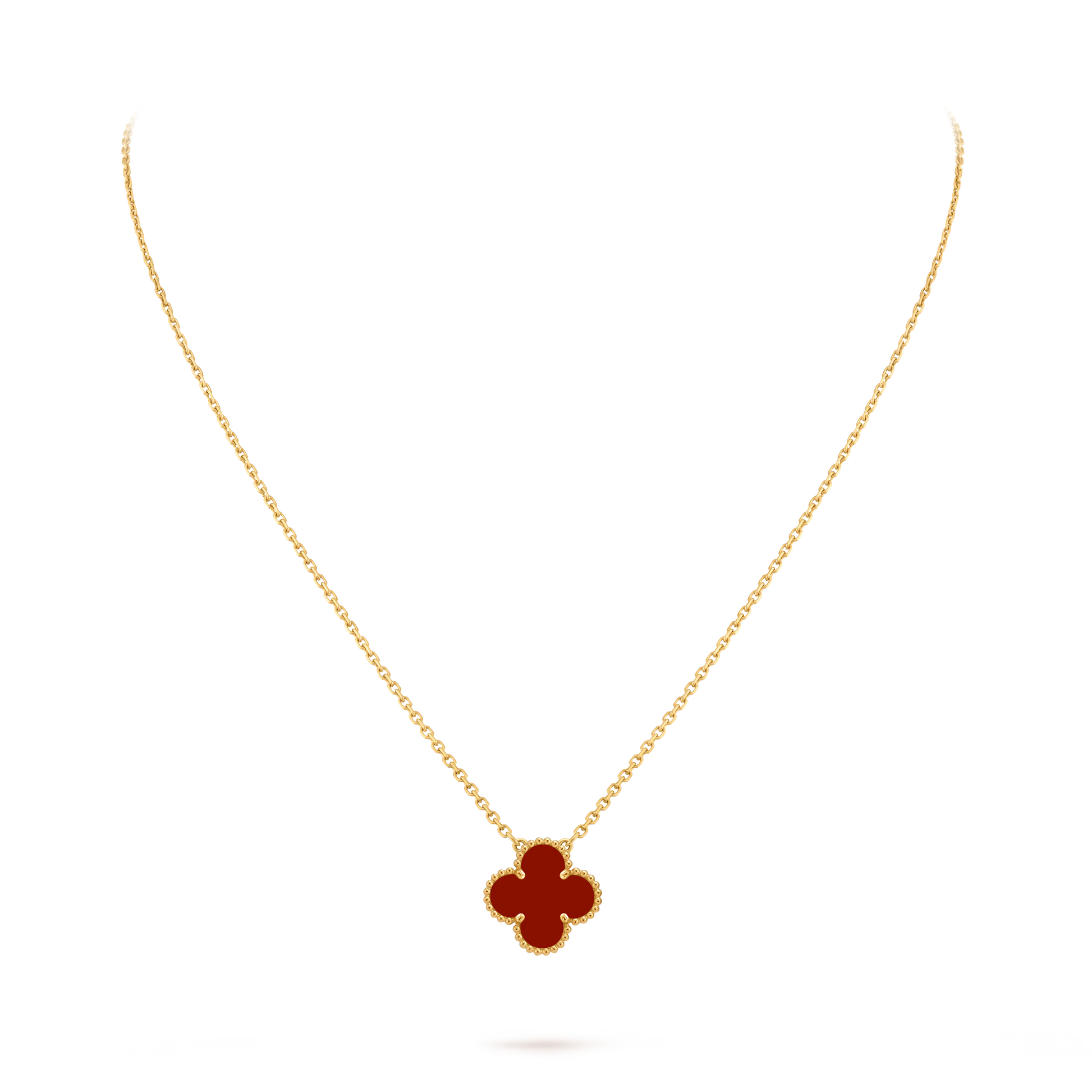 18k Gold One Clover Carnelian Red necklace