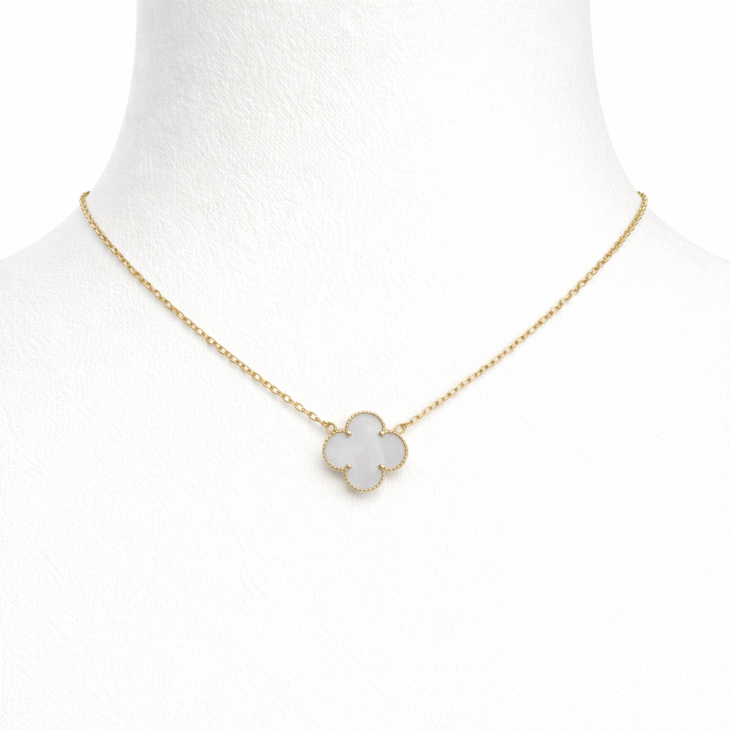 10K Gold one white clover chain