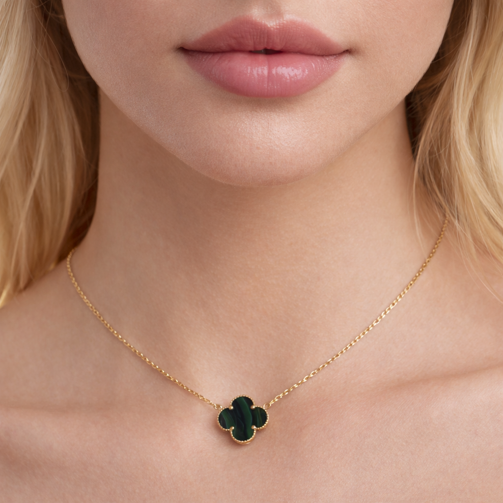 10K Gold one green clover chain