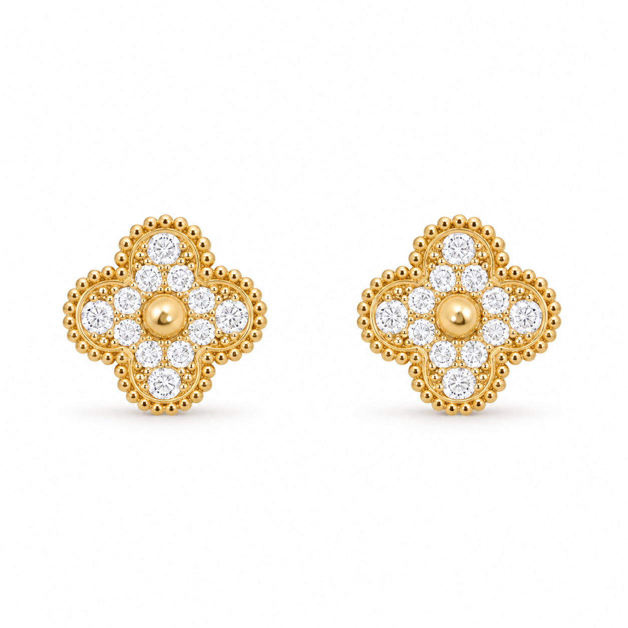18k Gold and Diamond Clover Earrings