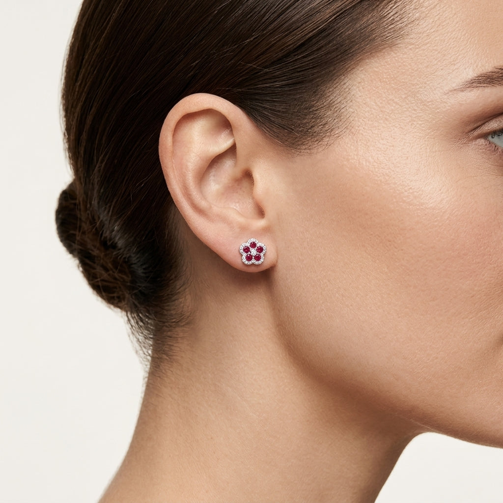 Lustrous Ruby & Diamond Earring
