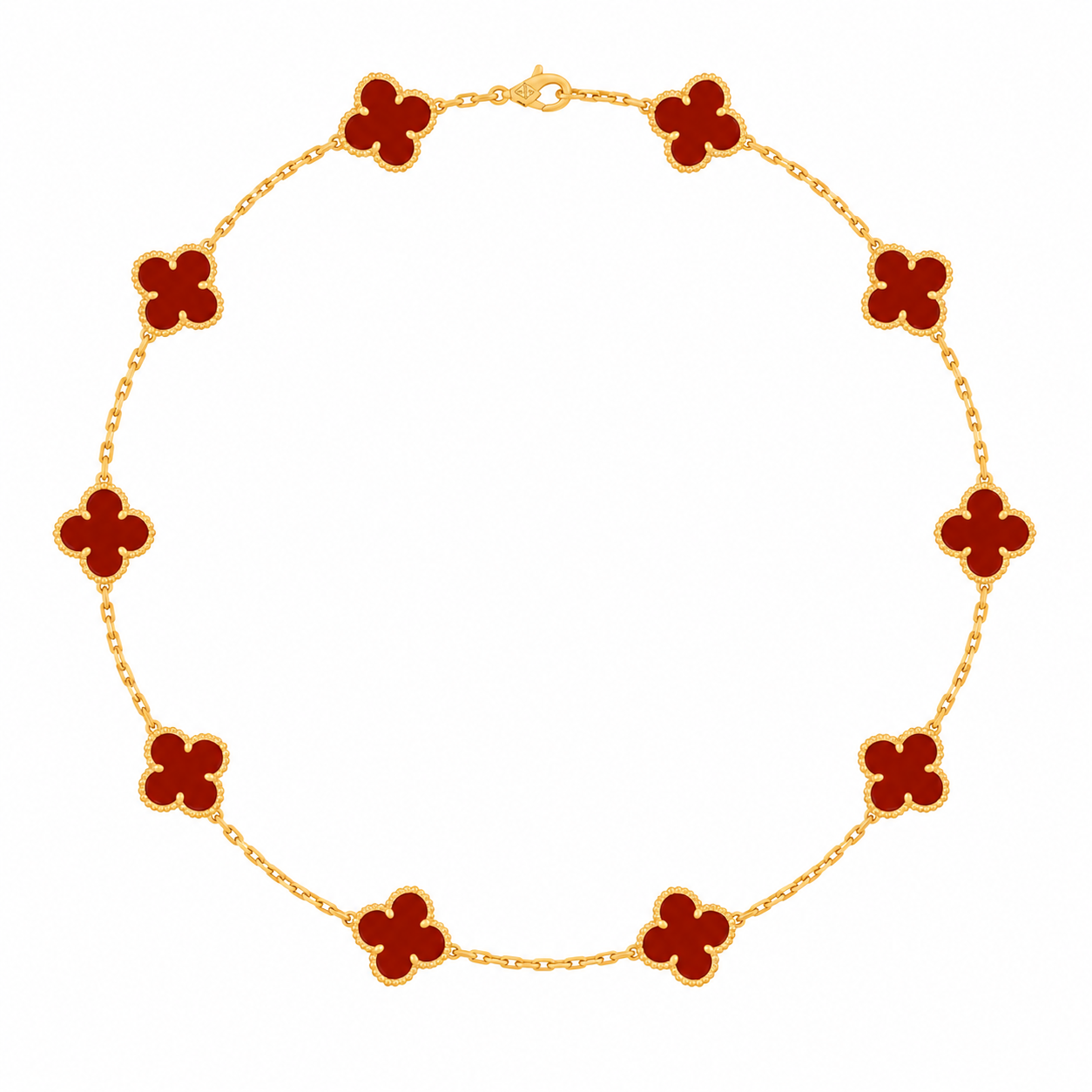 18K Gold Carnelian 10 Clover necklace