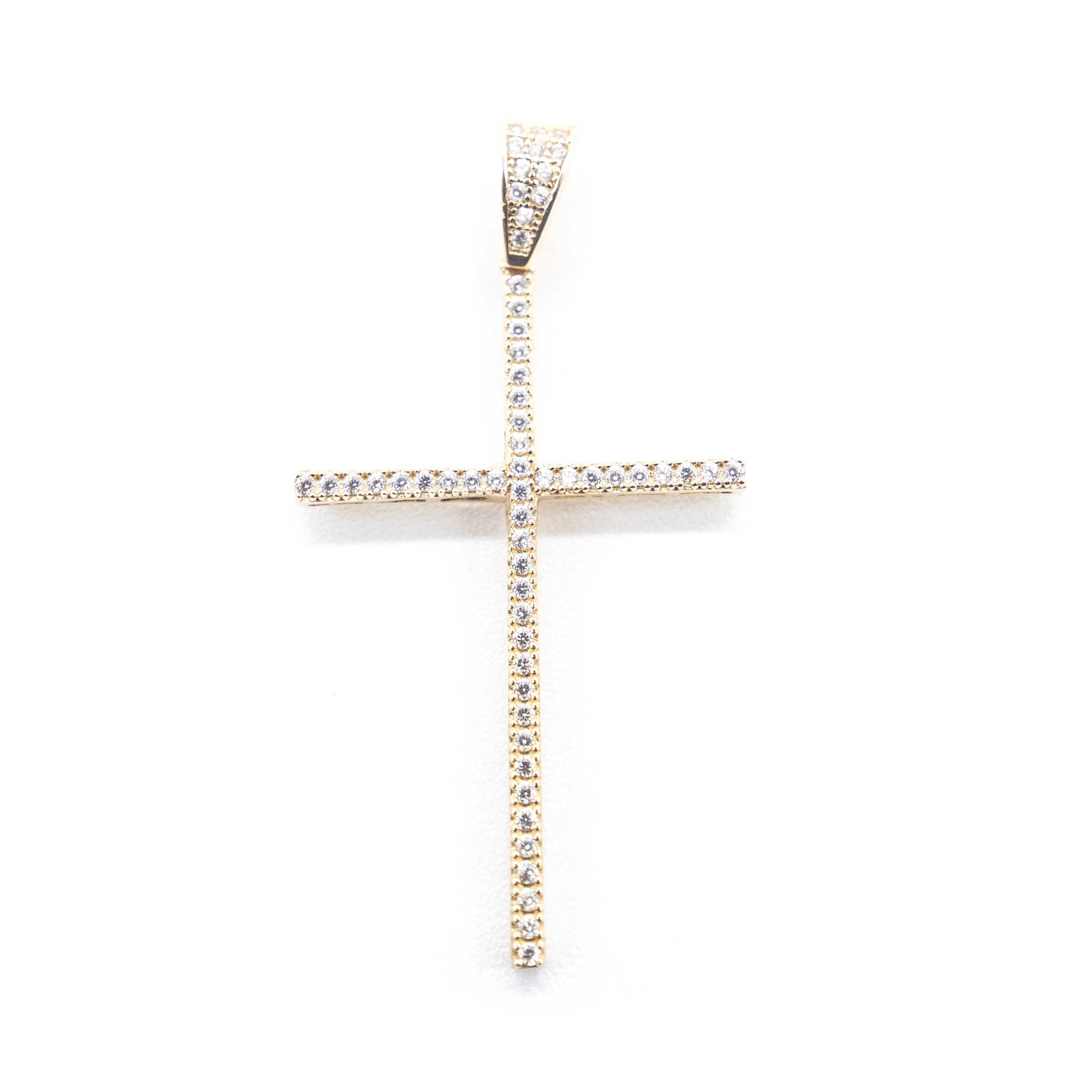 10K Gold Cross Pendant with zc Diamonds