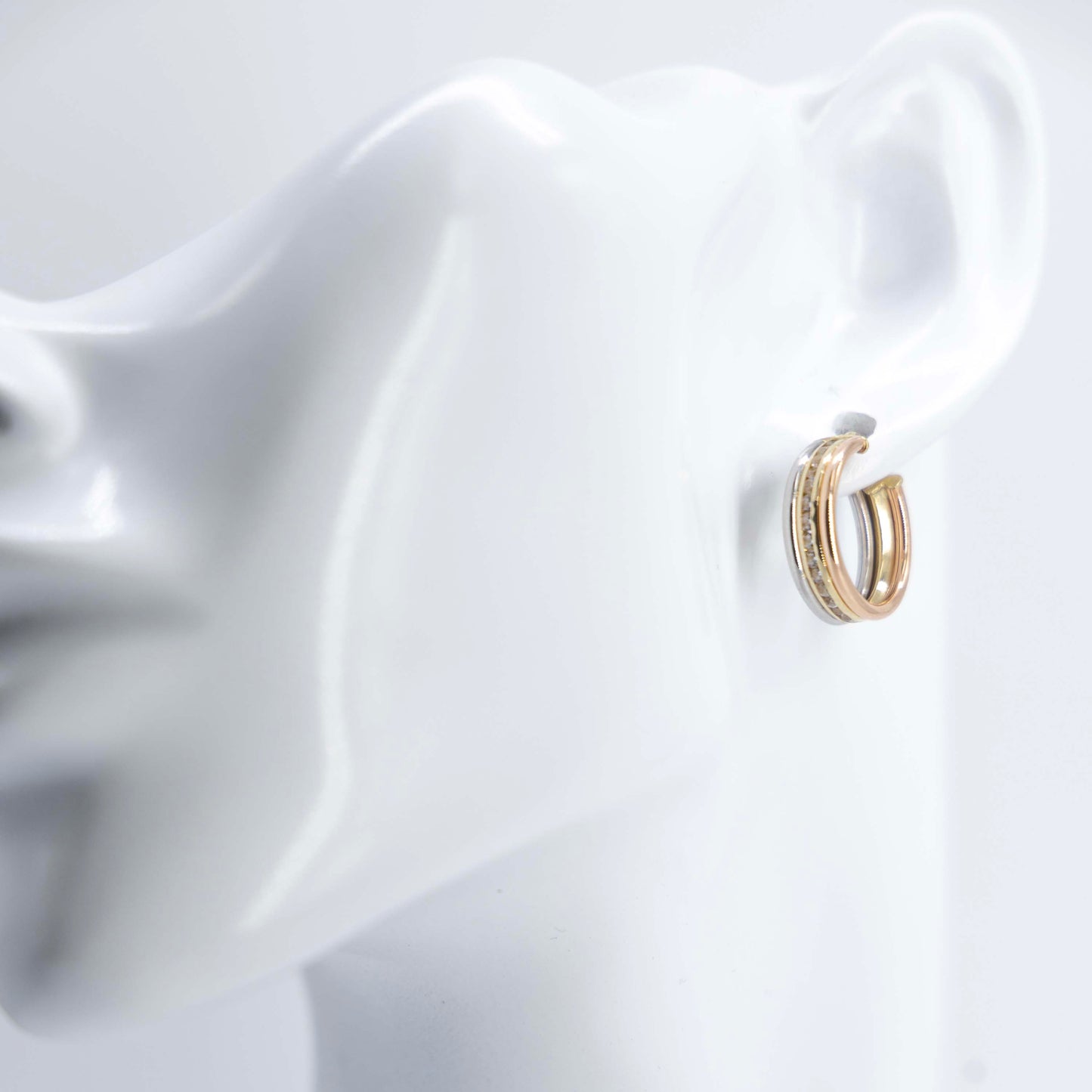 10K Gold Three-Tone Hoop Earrings with Diamond Accents