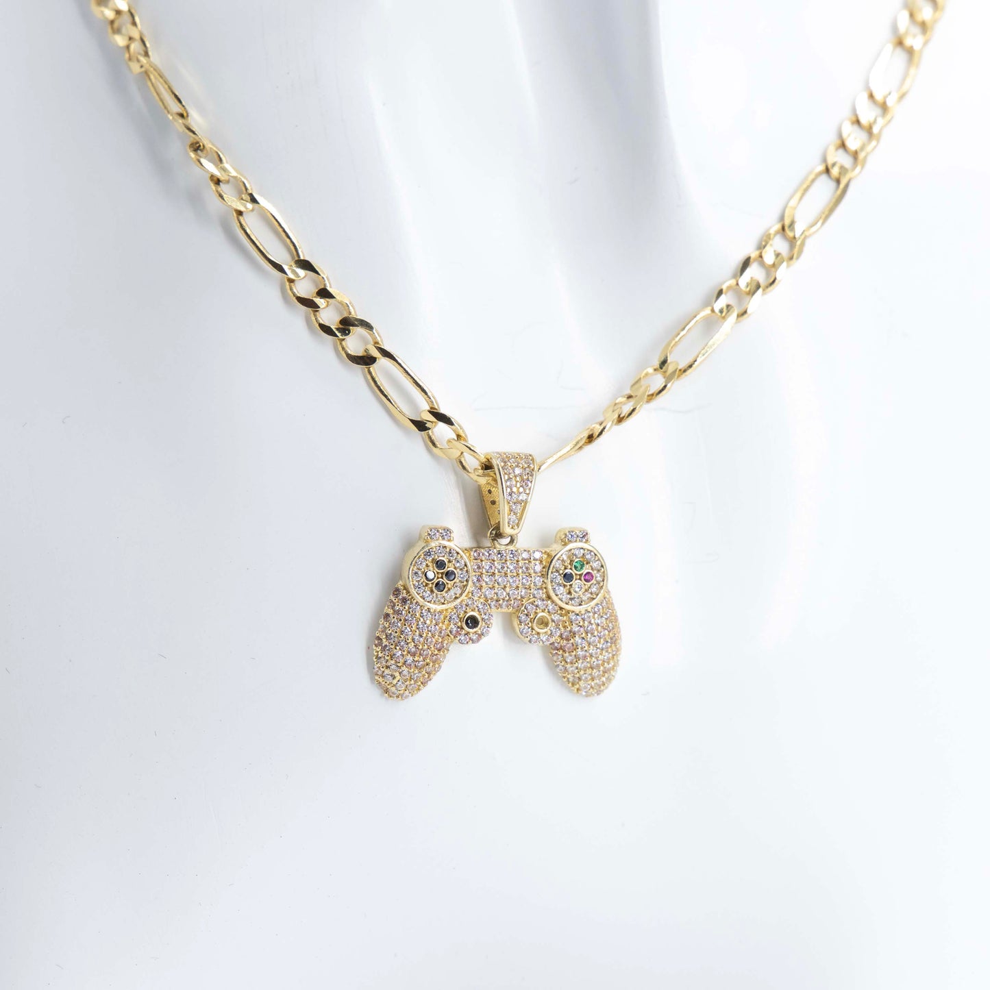 14K Gold Figaro Chain with Game Pendant