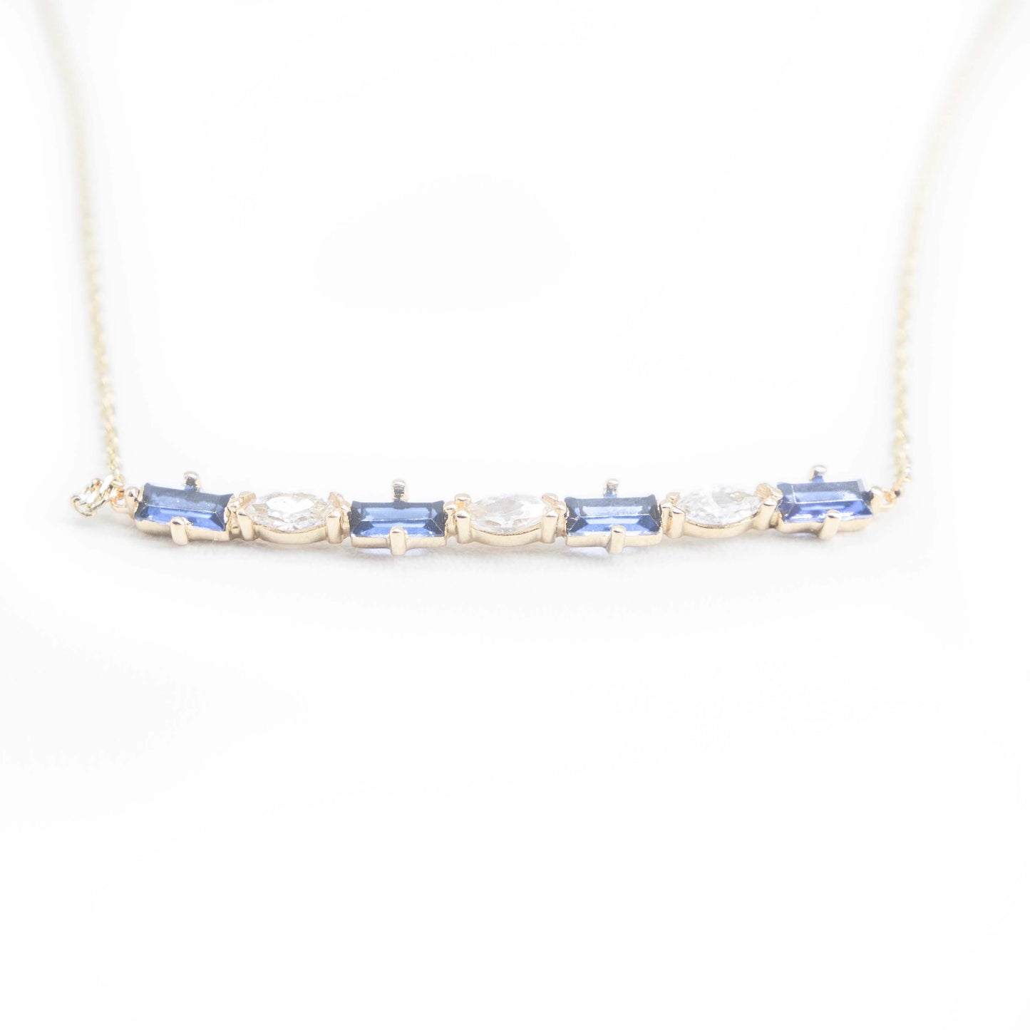 14K Gold Elegant Chain with Blue Gemstone and Crystal Accent