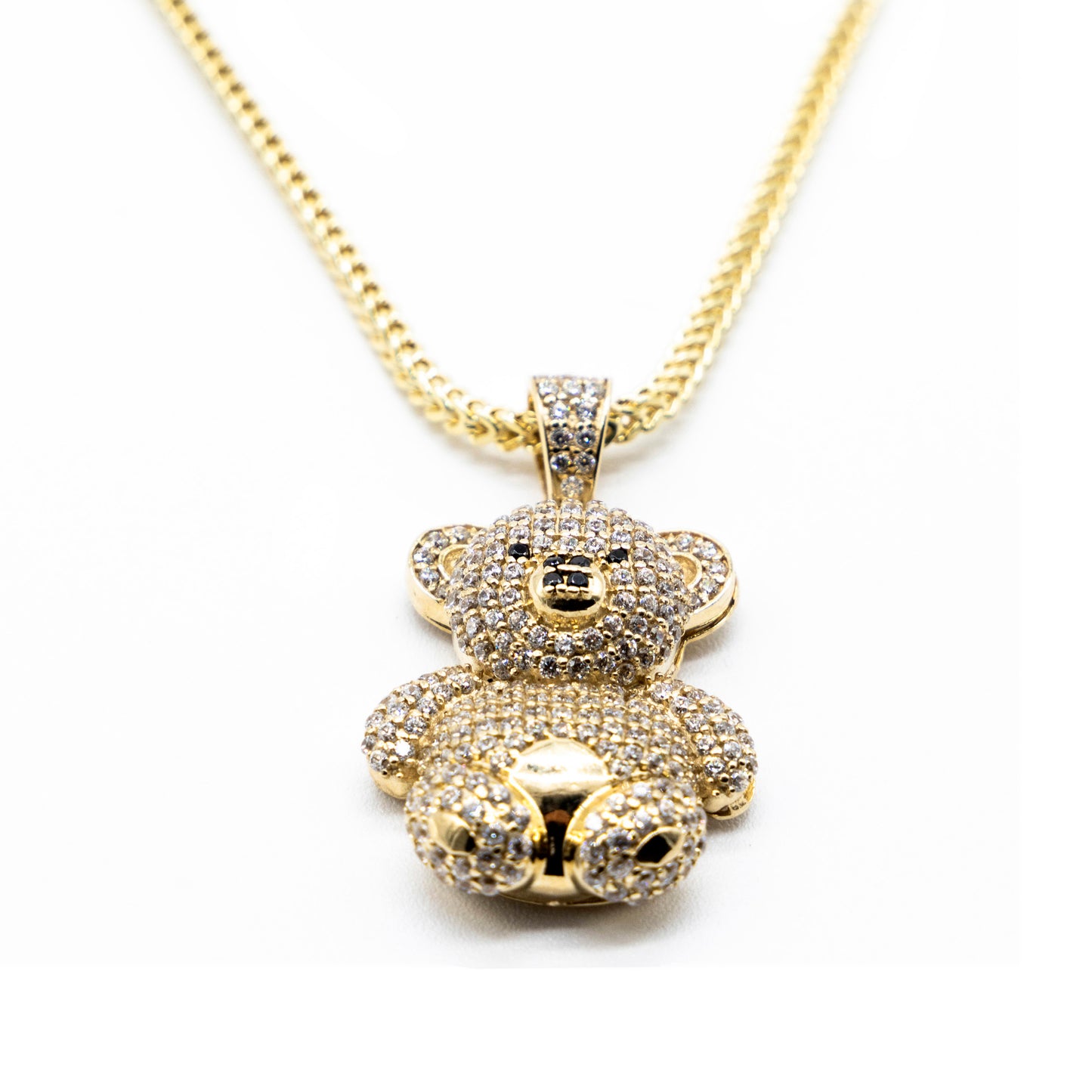 10K Gold Franco Chain 22 inch and small bear with zc diamonds