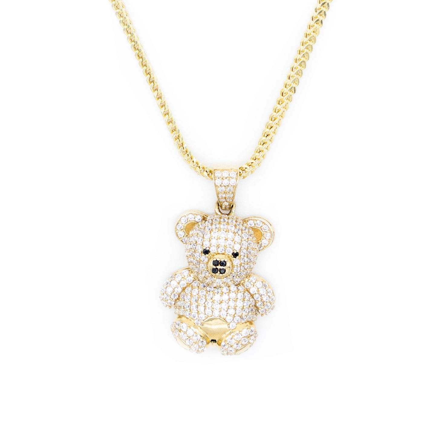 10K Gold Franco Chain 22 inch and small bear with zc diamonds