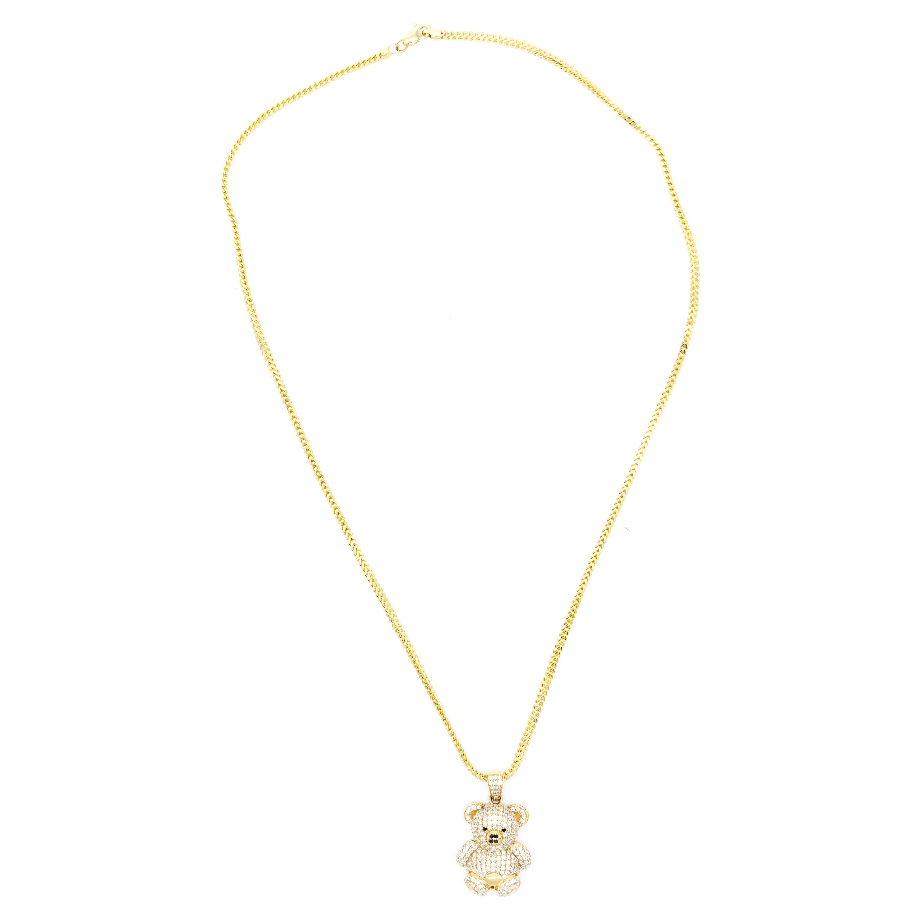 10K Gold Franco Chain 22 inch and small bear with zc diamonds