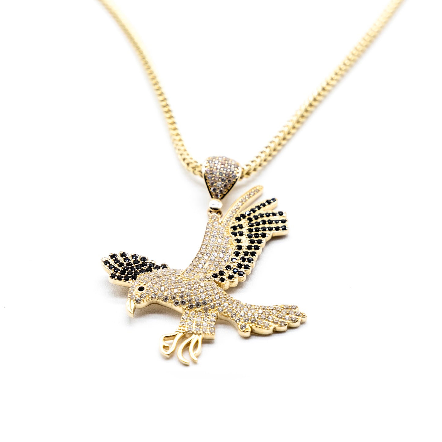 10K Gold Franco Chain 24 inch and eagle pendant with zc diamonds