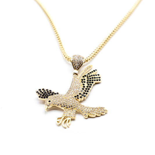 10K Gold Franco Chain 24 inch and eagle pendant with zc diamonds