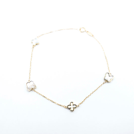 10K White butterfly and clover gold bracelet