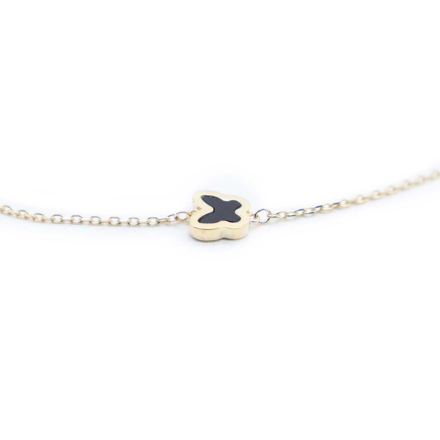 10K Black butterfly and clover gold bracelet