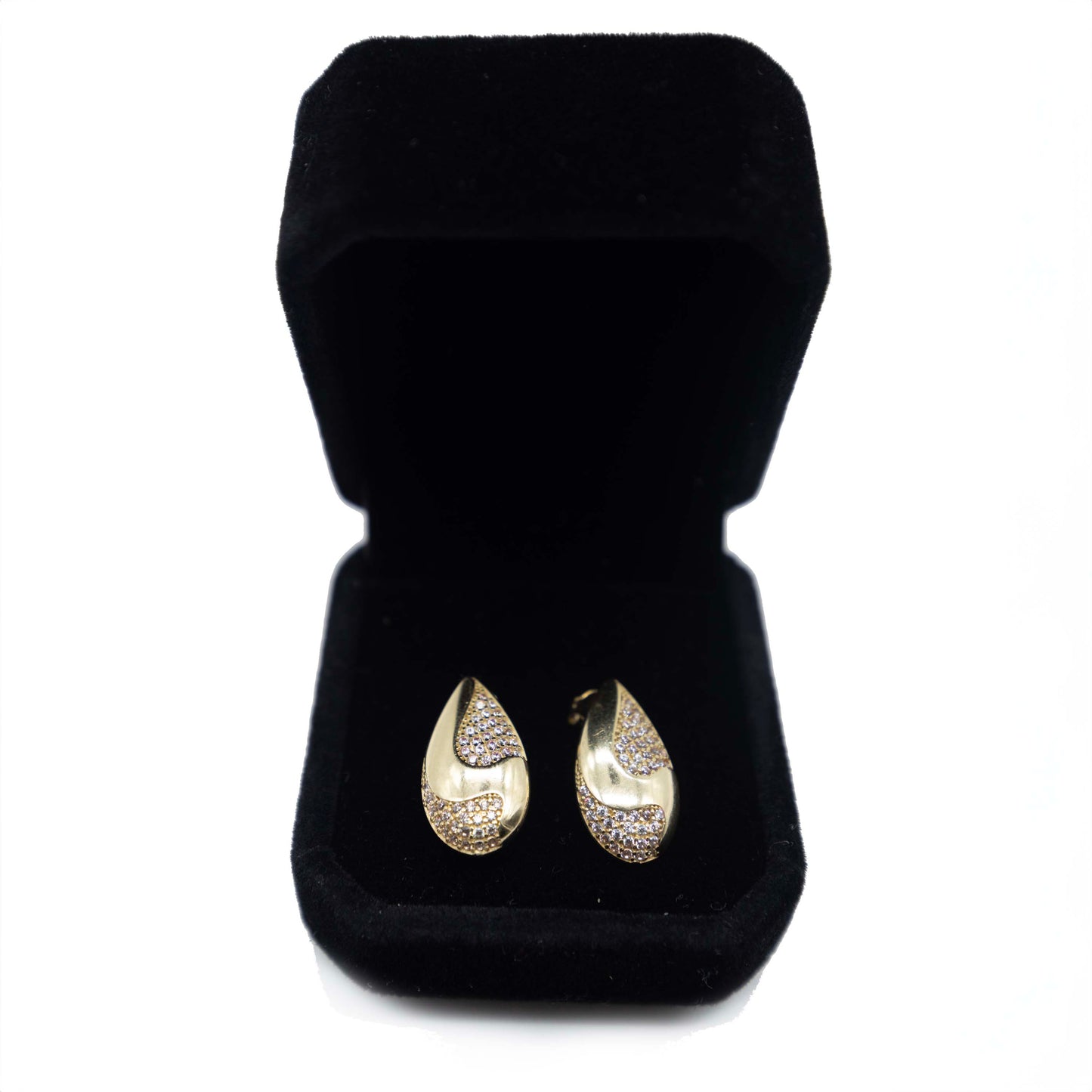 10K Gold Teardrop Earrings with zc Diamonds