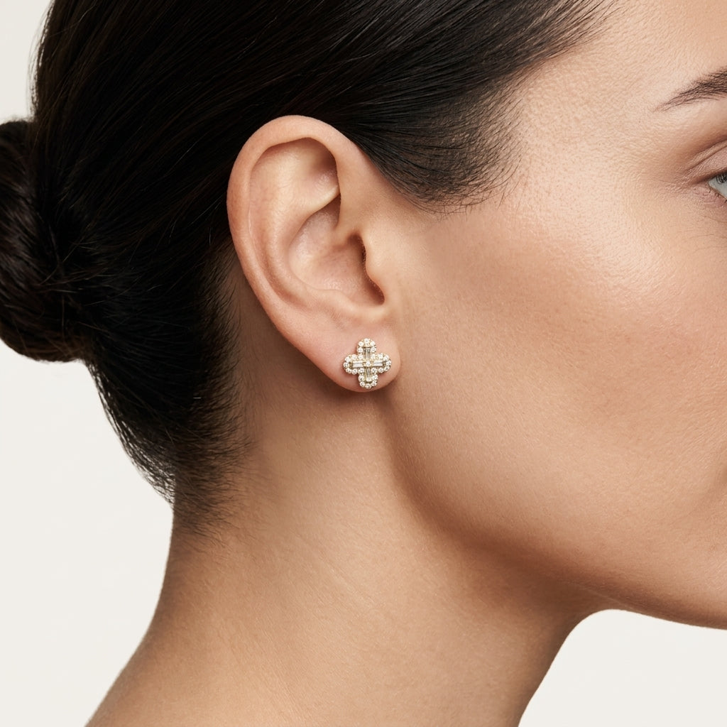 Diamond Clover Stud Earrings