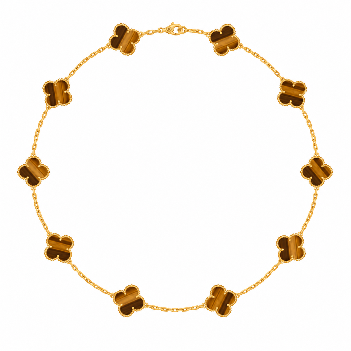 18K Gold Tiger-eye 10 Clover necklace