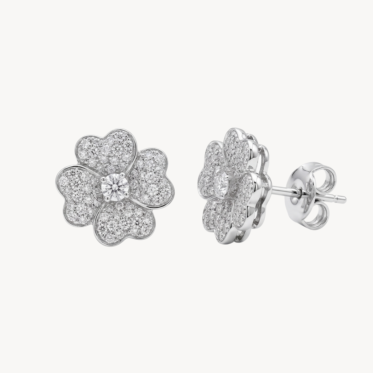 Diamond Pave Flower Stud Earrings
