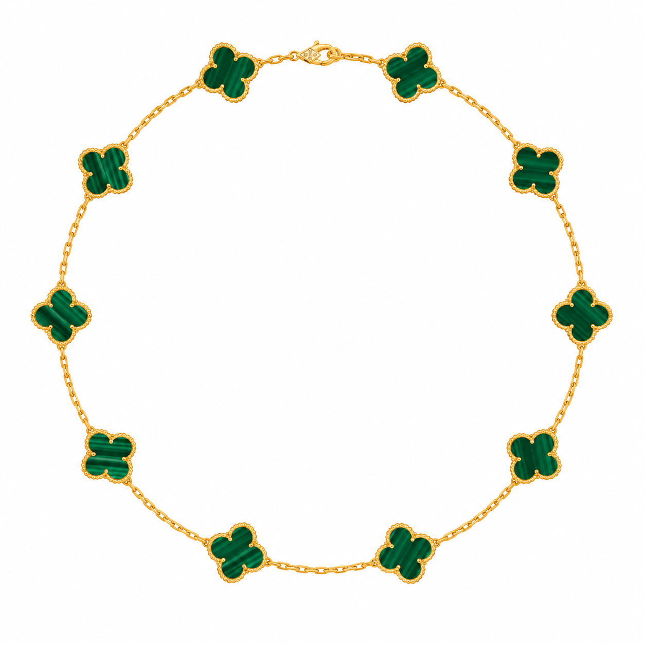 18K Gold Malachite 10 Clover necklace