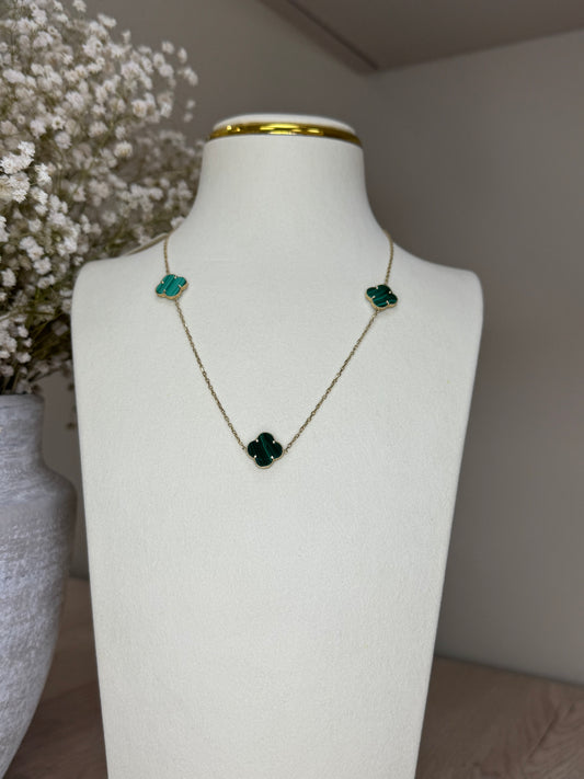 10K Gold 3 Green Clover Necklace