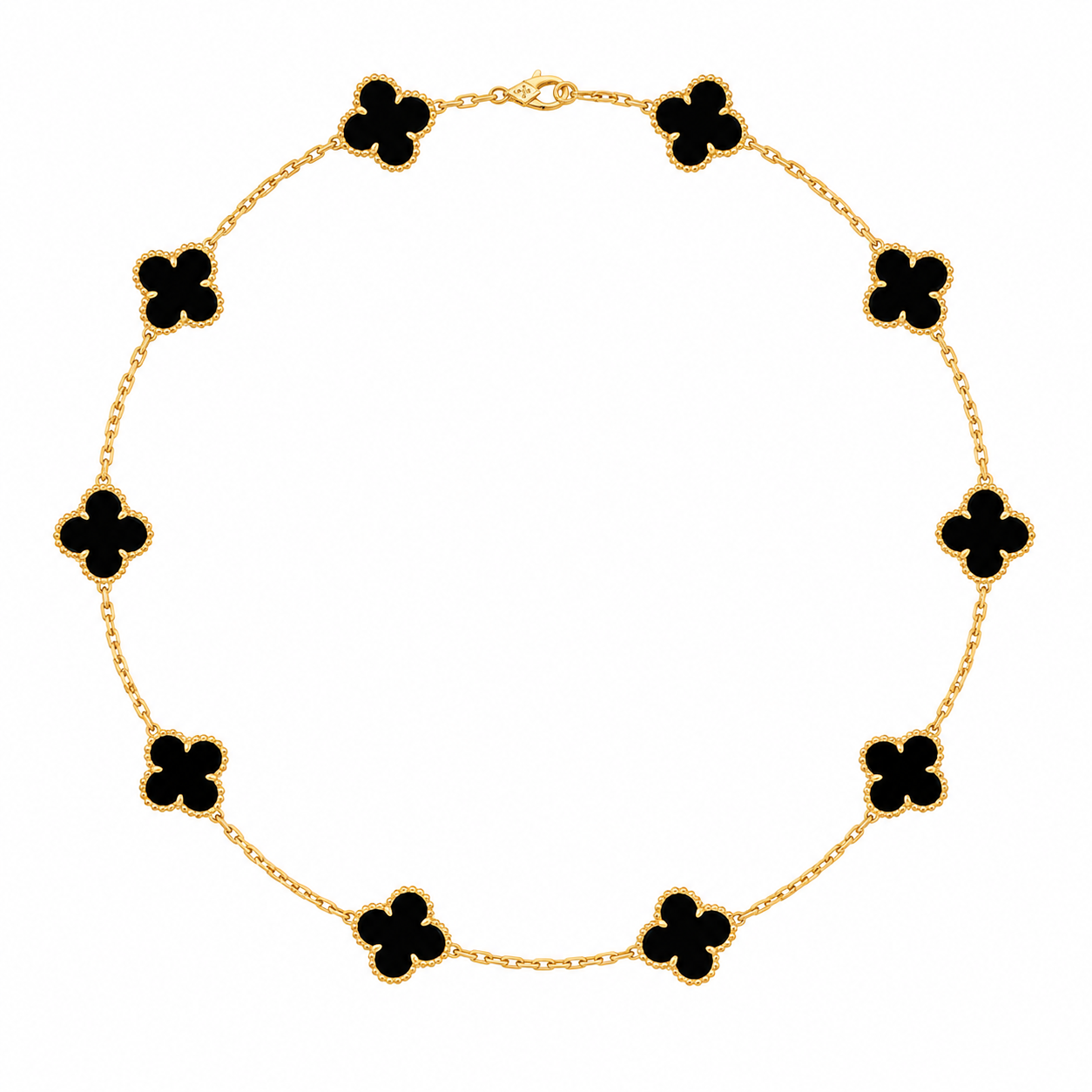 18K Gold Onyx 10 Clover necklace