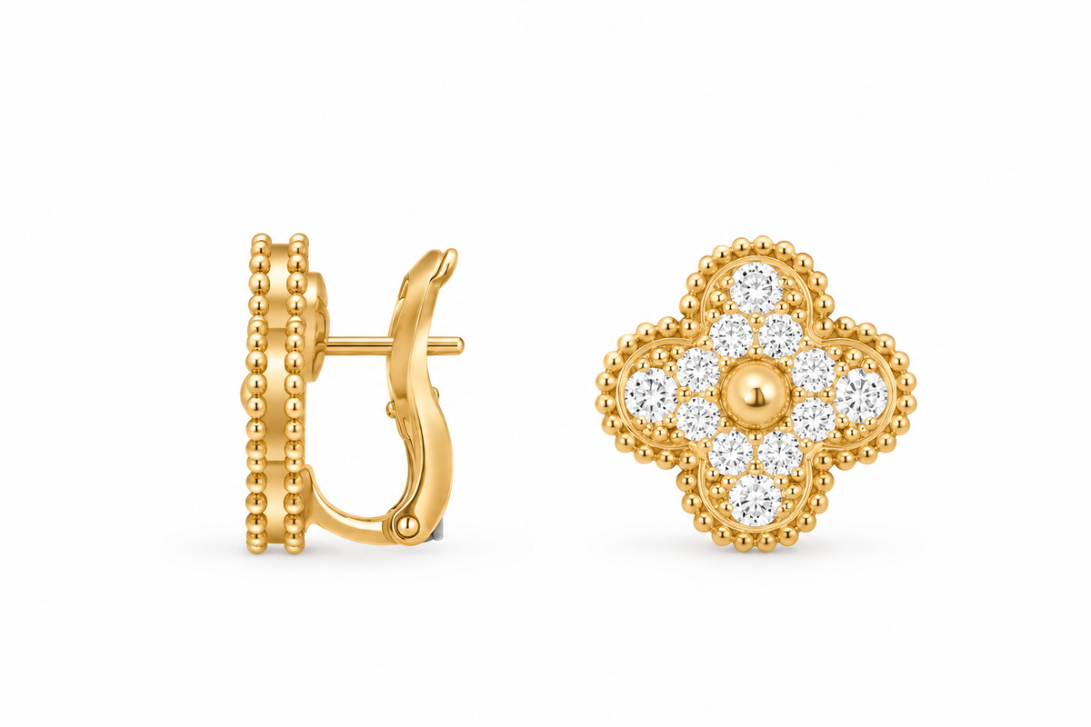18k Gold and Diamond Clover Earrings