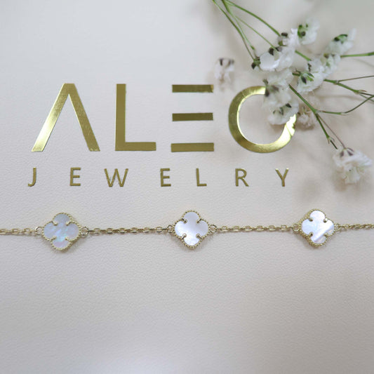 10K White bracelet small clover