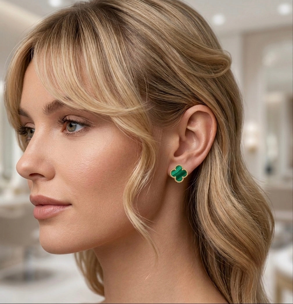 18k Gold Malachite Earrings