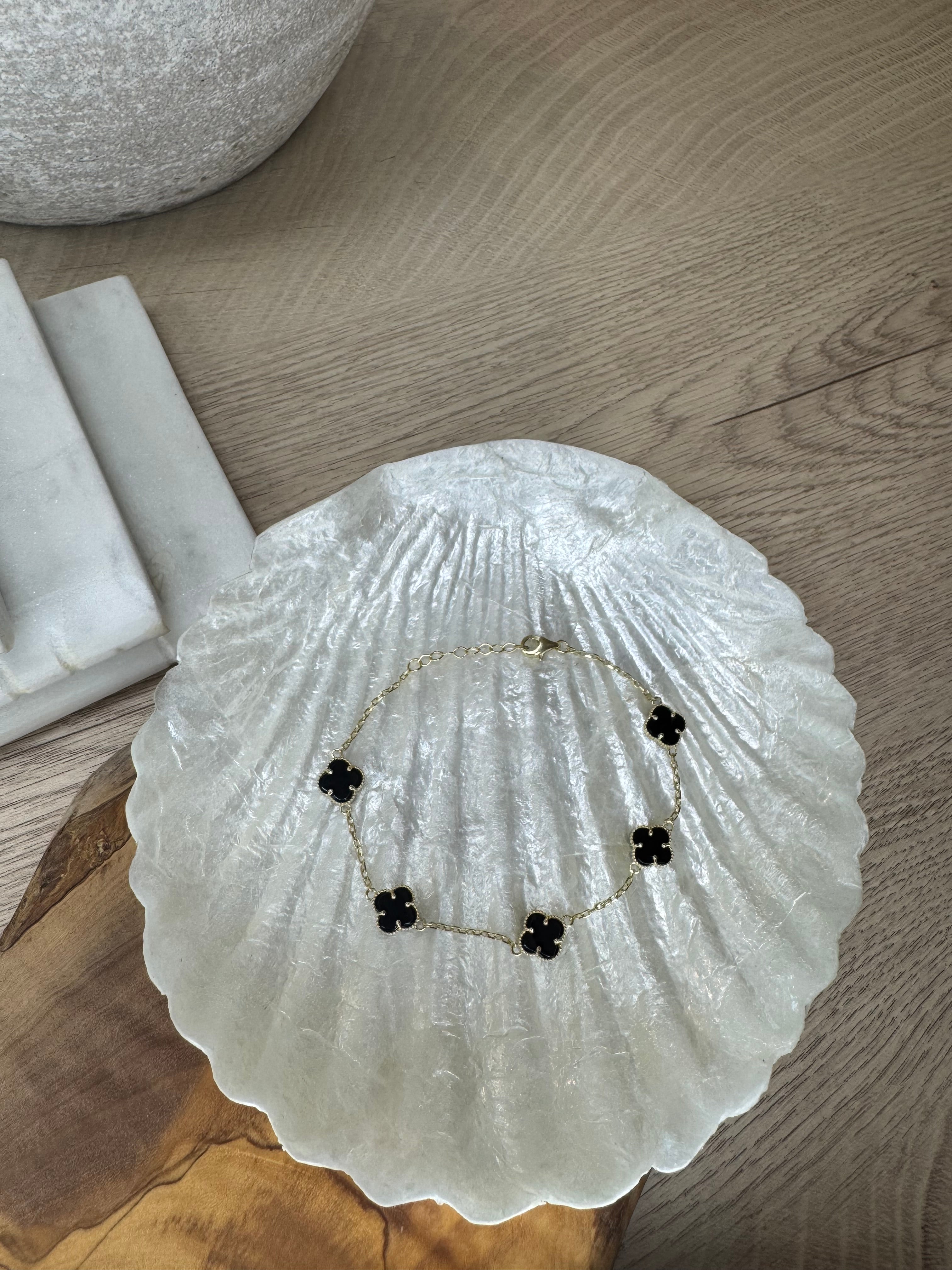 10K Black bracelet small clover