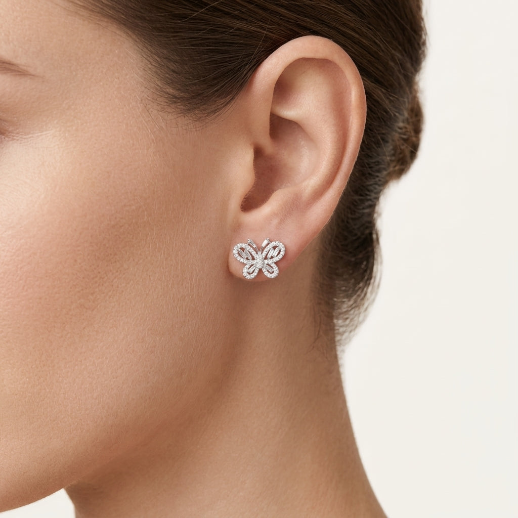 Baguette Diamond Butterfly Stud Earrings