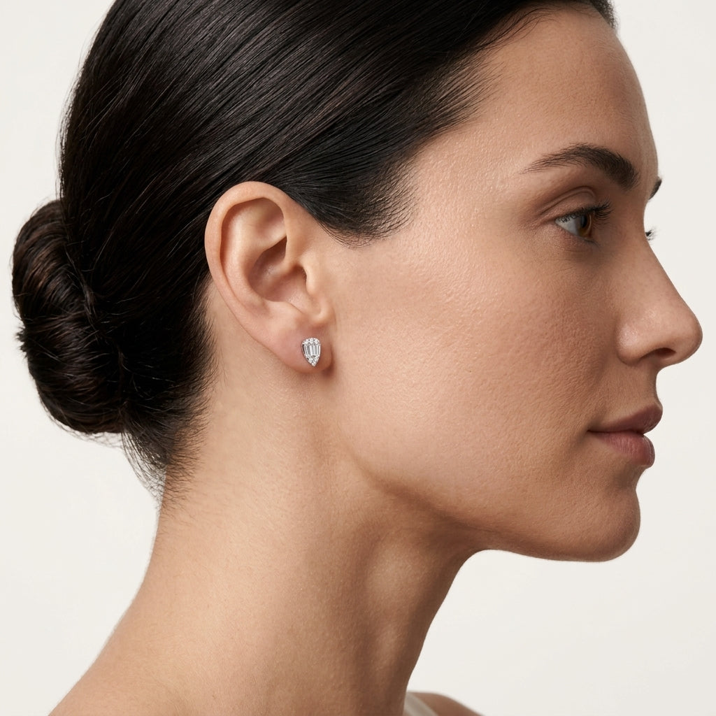 Baguette Diamond Cluster Stud Earrings