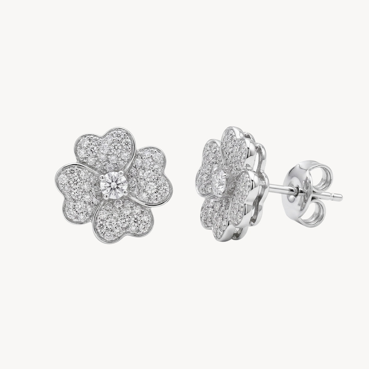 Diamond Pave Flower Stud Earrings