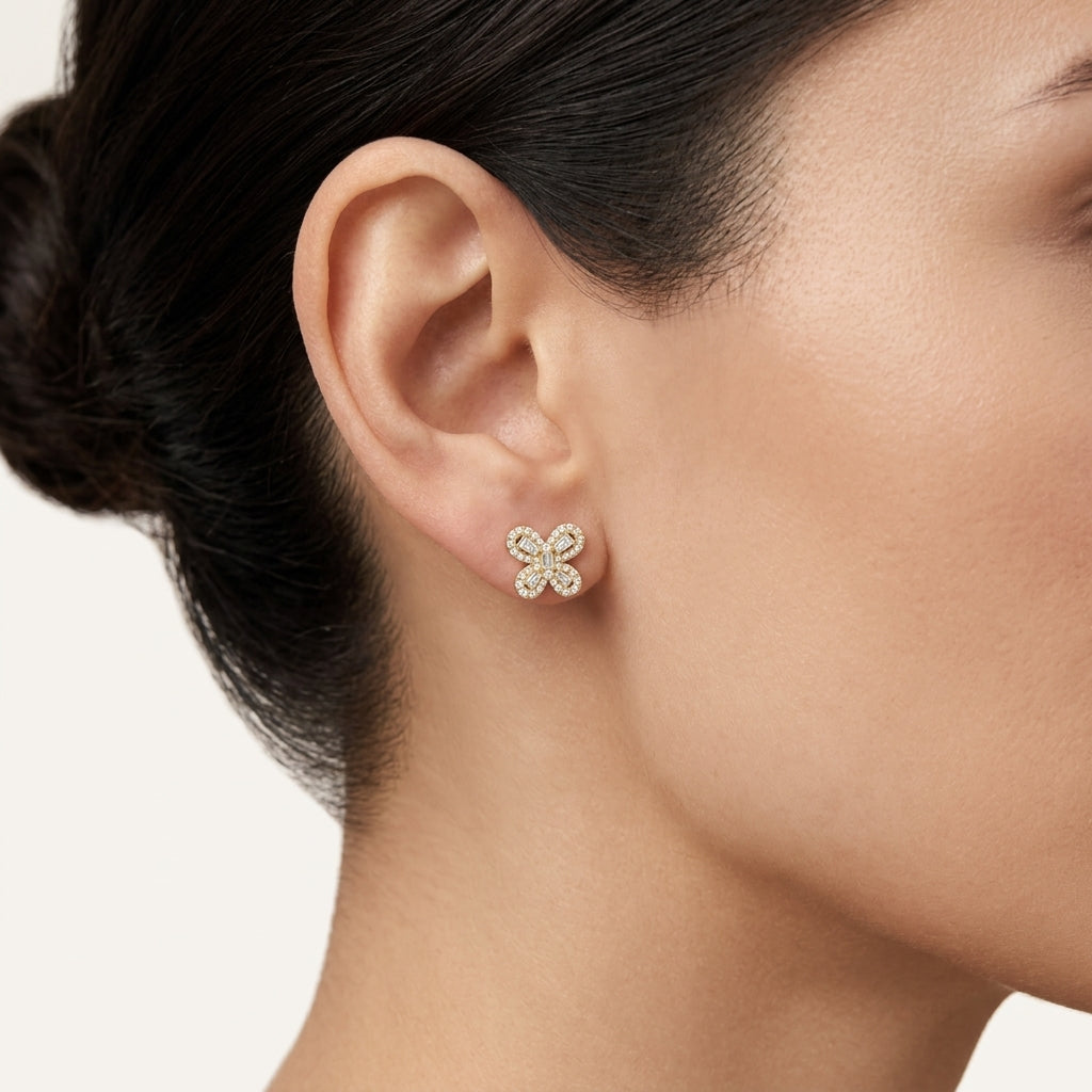 Delicate Diamond Flower Cluster Stud Earrings