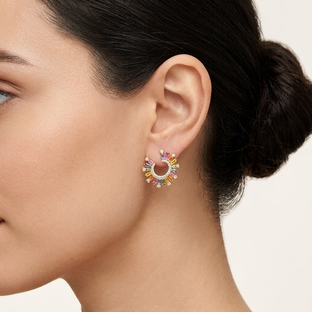 Prismatic Sapphire Fan Earring