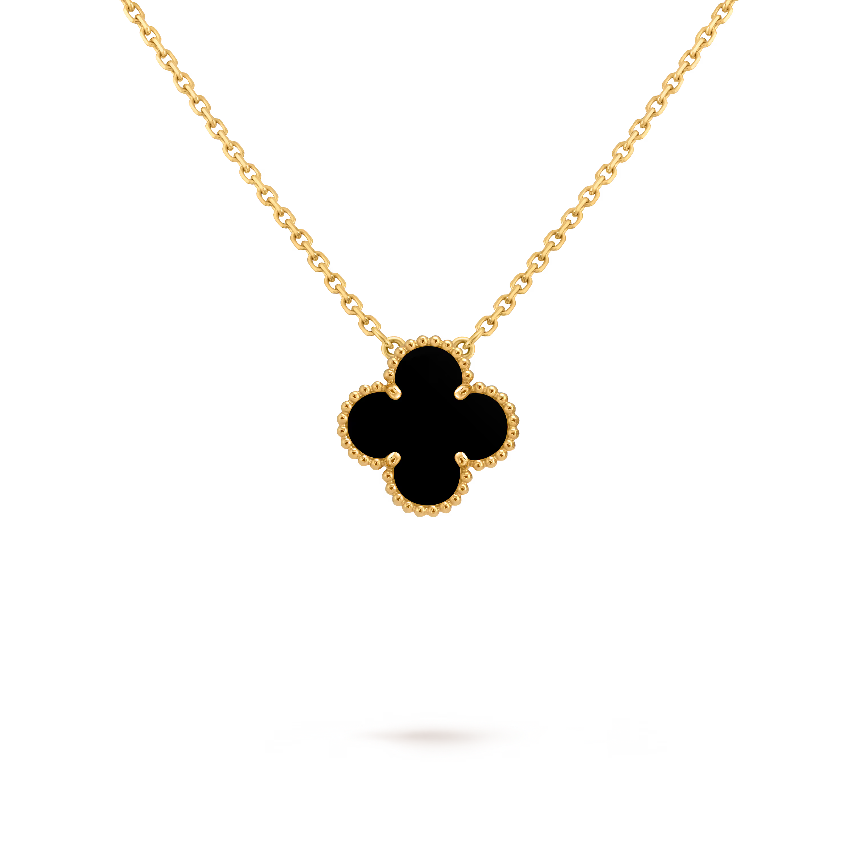 18k Gold One Clover Onyx Stone chain