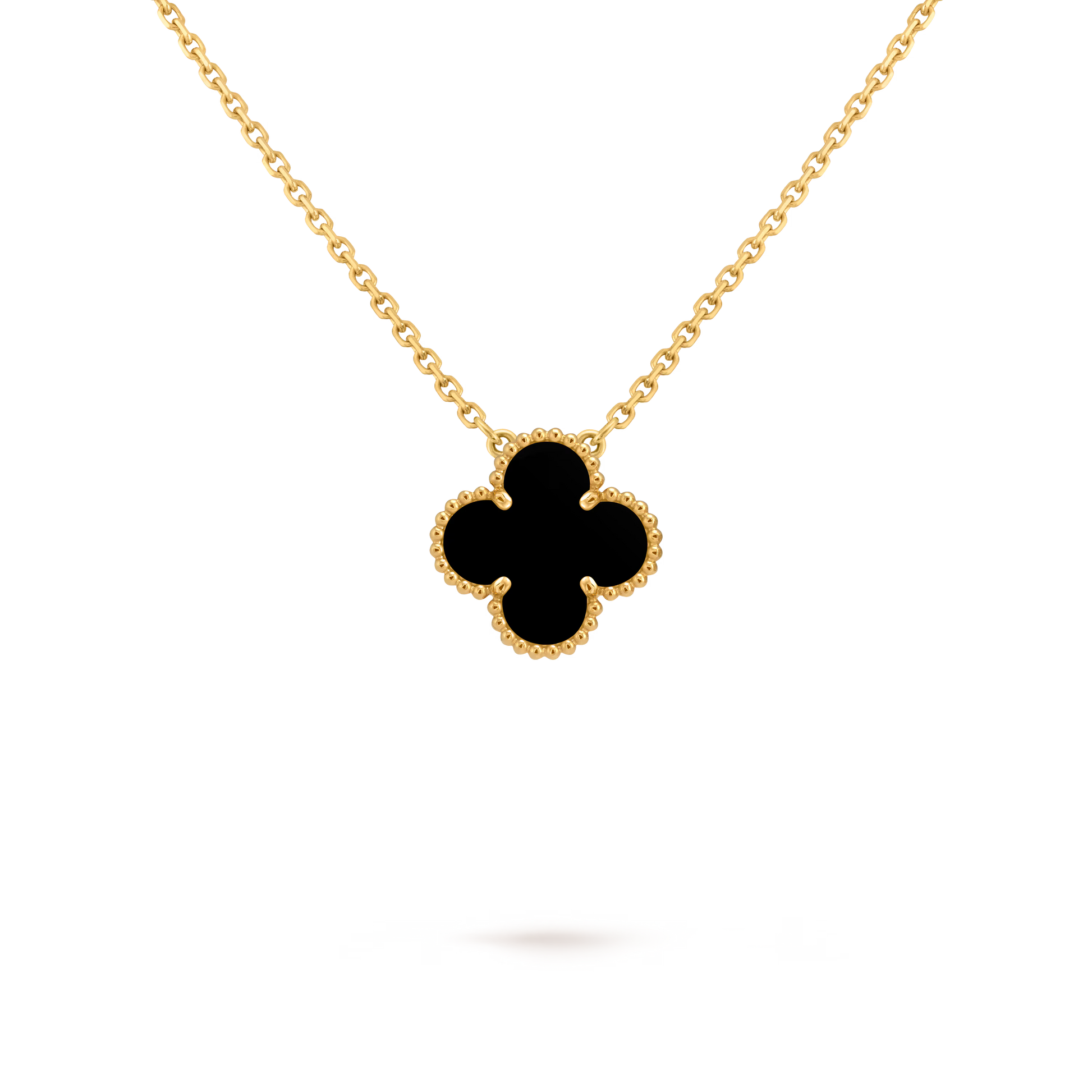 18k Gold One Clover Onyx necklace