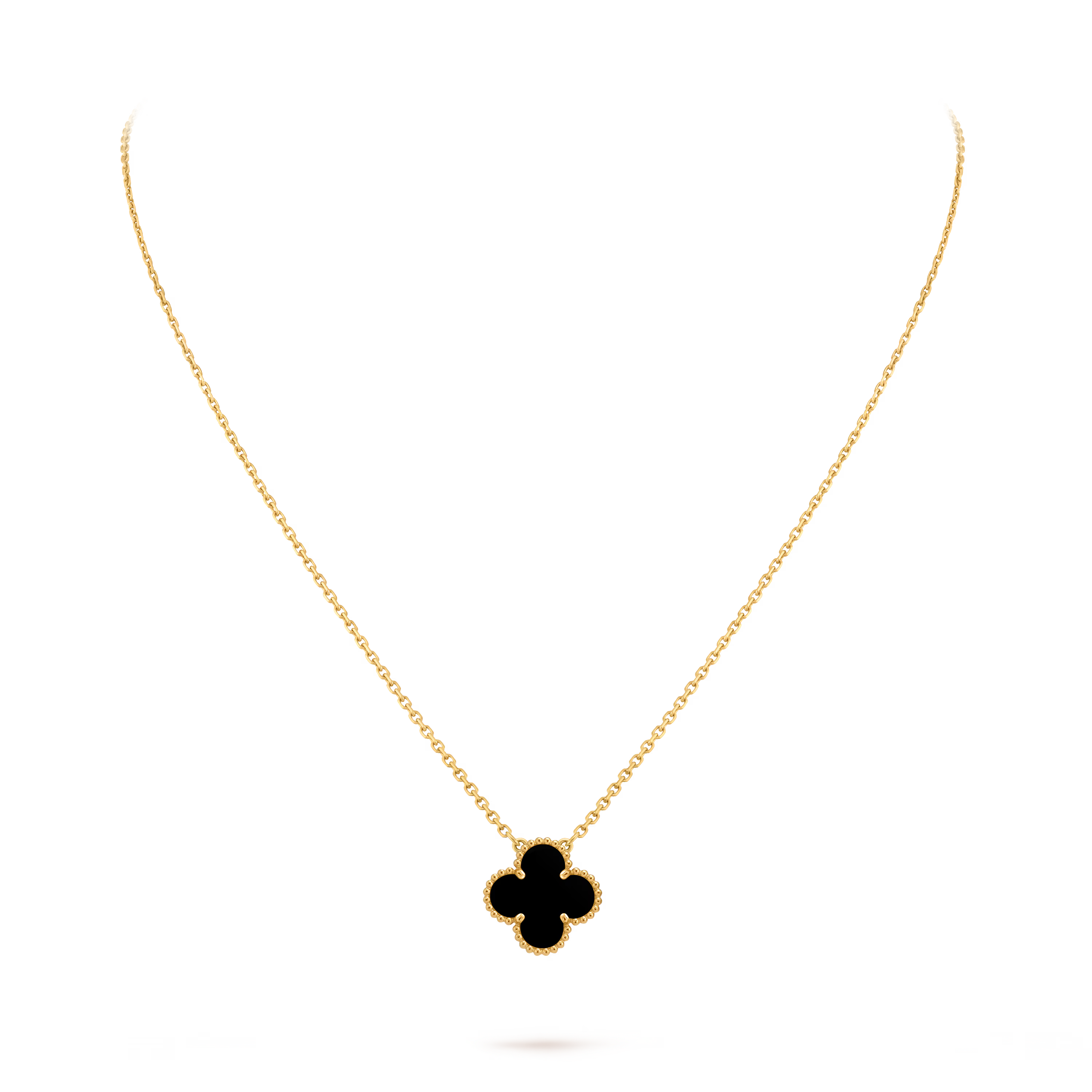 18k Gold One Clover Onyx Stone chain