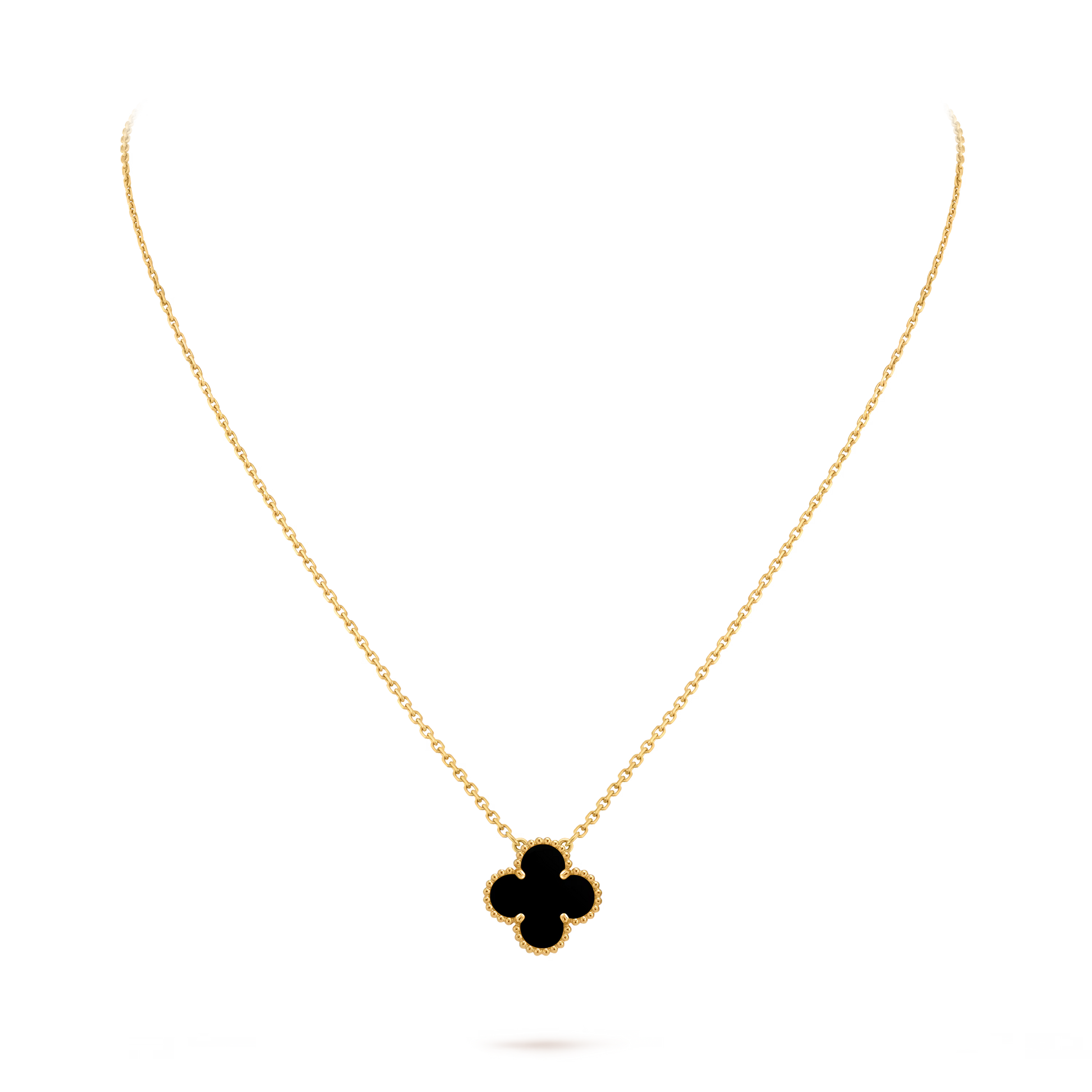 18k Gold One Clover Onyx necklace