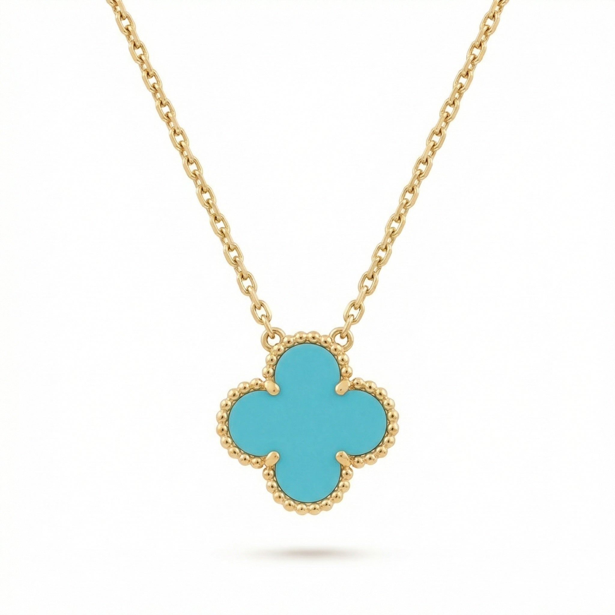 18k Gold One Clover Turquoise necklace