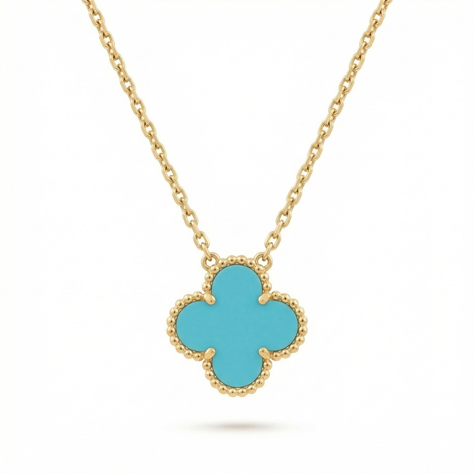 18k Gold One Clover Turquoise necklace