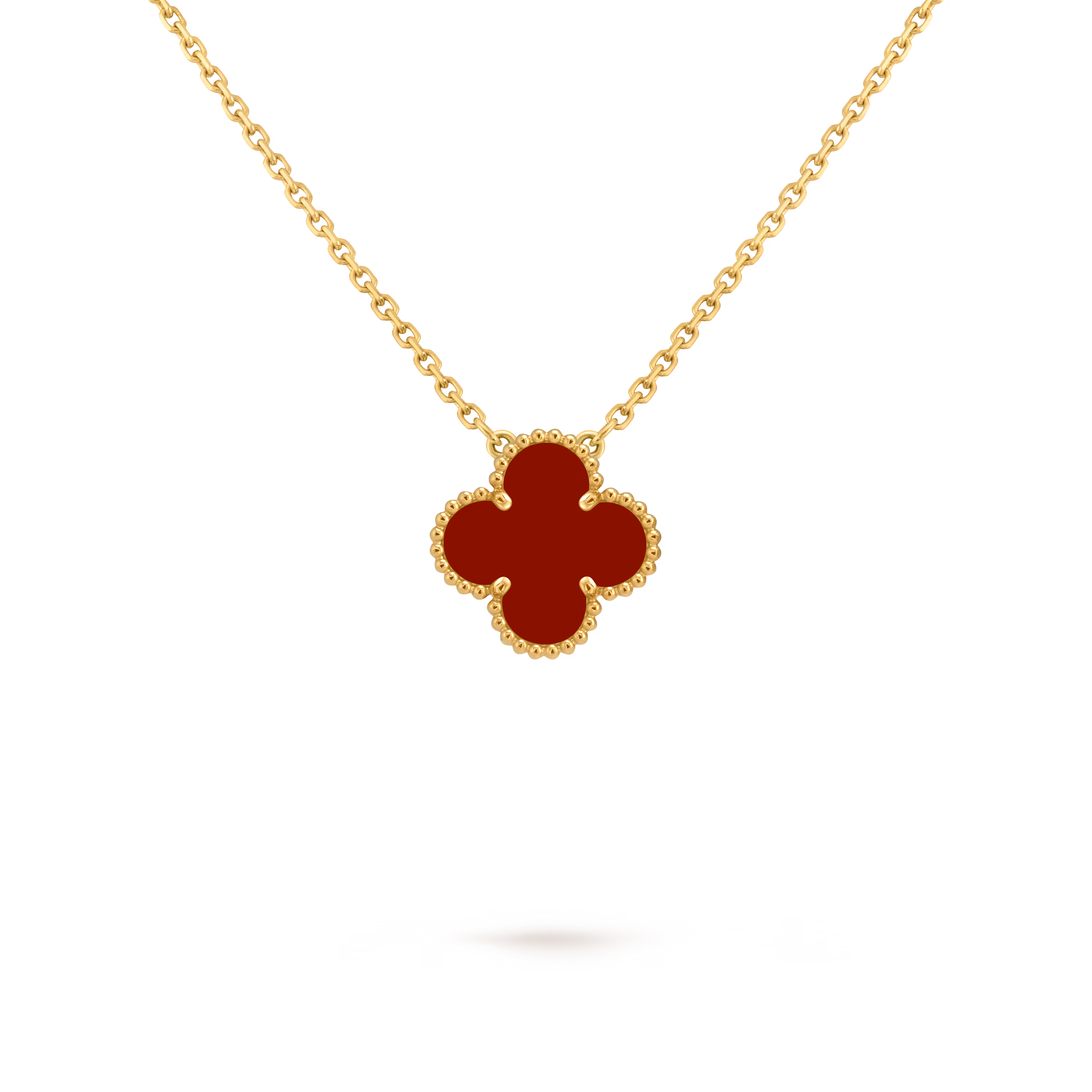 18k Gold One Clover Carnelian Red necklace