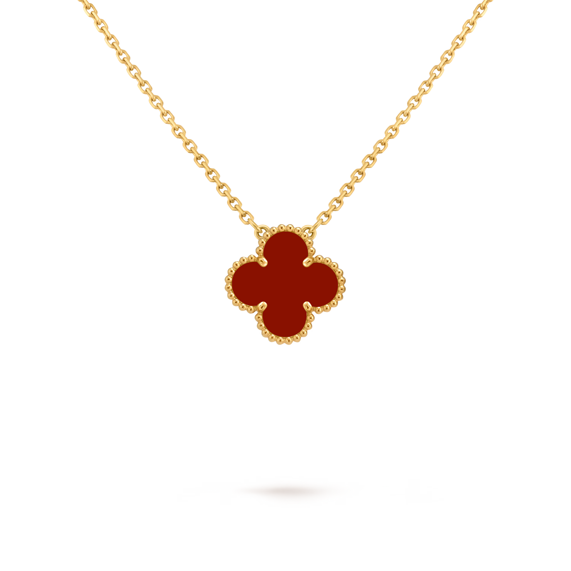 18k Gold One Clover Carnelian Red necklace